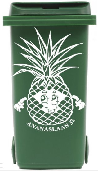 Sticker ananas voor kliko container met straatnaam & huisnr | Rosami Decoratiestickers