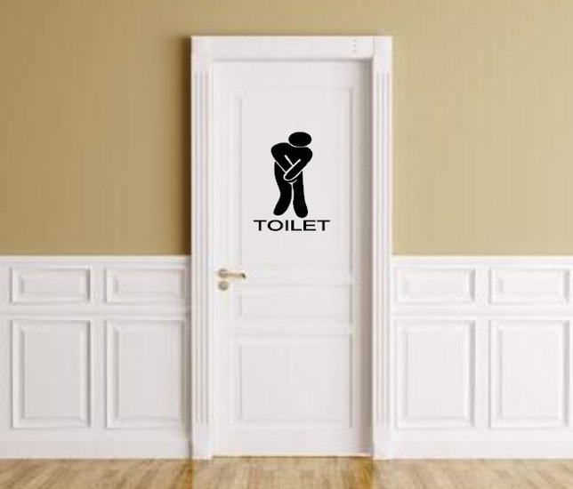 Toiletsticker heren toilet man met hoge nood | Rosami Decoratiestickers