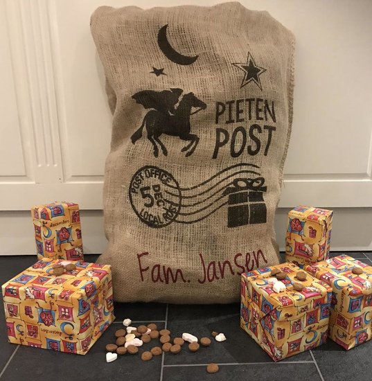 Jute cadeau zak groot met naam | Rosami Decoratiestickers | Sinterklaas