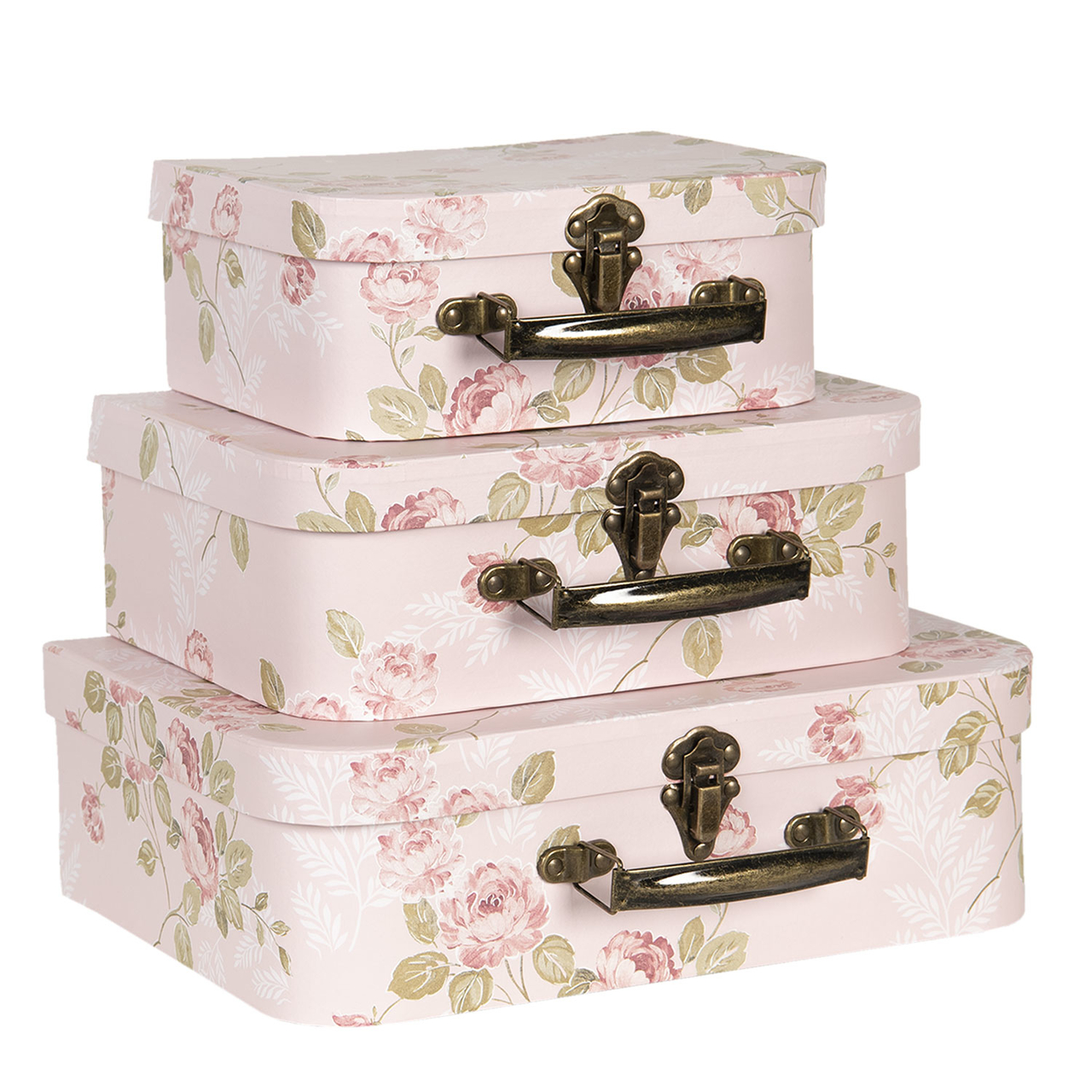 Clayre & Eef   | Decoratie koffer Set van 3 Roze 30x21x9/25x18x9/20x16x8 cm | 64751