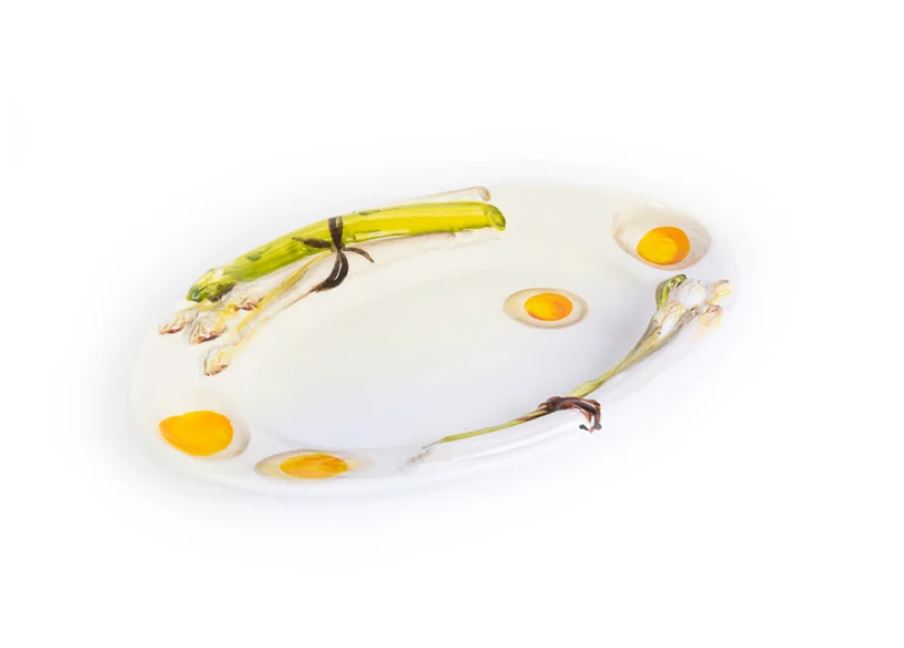 Ovale schaal asperges met 4 halve eitjes 30 x 20 cm | Piccobella |ASEW15 