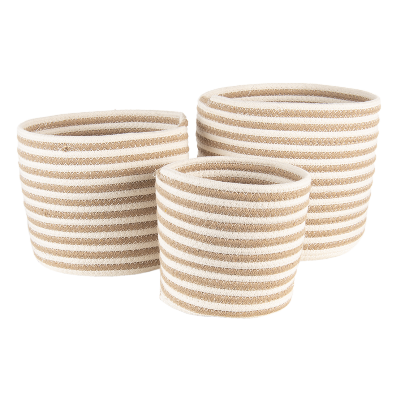 Clayre & Eef   | Opbergmanden Set van 3 Beige, Bruin ø 26x21 / ø 26x21 / ø 19x18 cm | 6RO0517