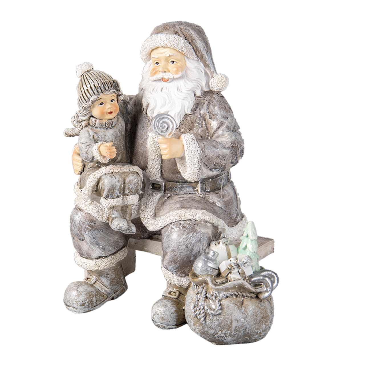 Clayre & Eef   | Kerstdecoratie Beeld Kerstman Grijs 15x10x16 cm | 6PR3473