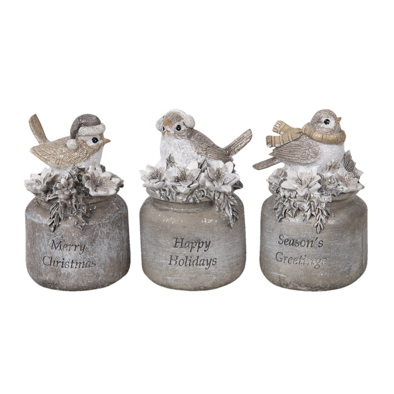 Clayre & Eef   | Kerstdecoratie Beeld Vogels Grijs (3) 7x6x10 cm | 6PR3468