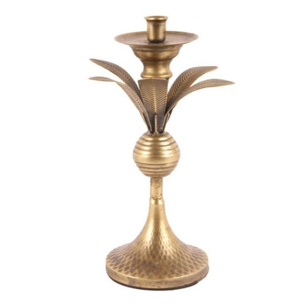 Kandelaar kaarsenhouder (palm) boom 33 cm x 18 cm goud ijzer | Dutch Style | 11322404