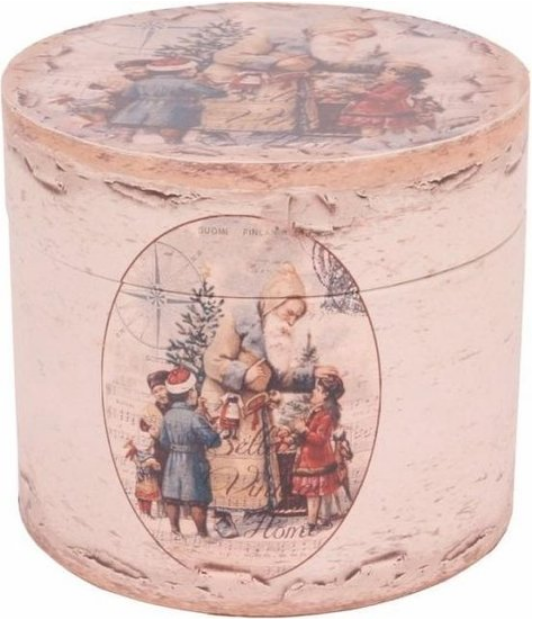 Opbergbox doos rond Ø20 cm Kerstman met kinderen mdf PU leer | Dutch Style | 10518811 1