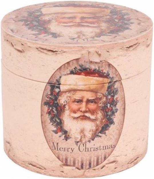 Opbergbox doos rond Ø20 cm Kerstman Merry Christmas mdf PU leerBox Ø20 cm | Dutch Style | 10518805