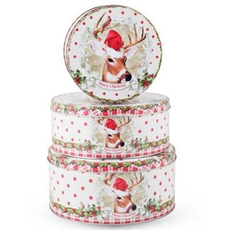 Set 3 opbergdozen blik X-mas Rendier 20 x 20 x 8 cm | Dekoratief | A185026