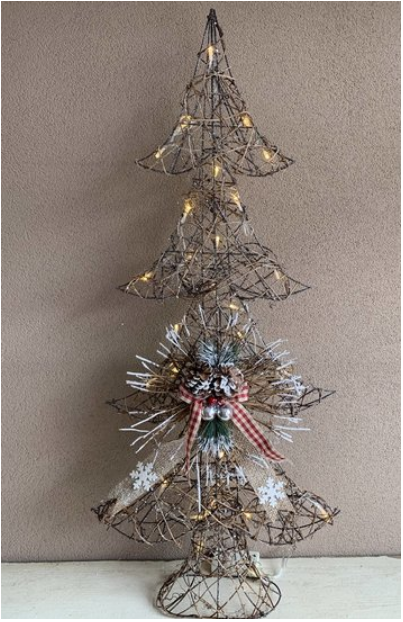 Kerstboom houten takjes met strik glitter sneeuw en (knipper) lampjes 90 cm | La Galleria | JIF-20341