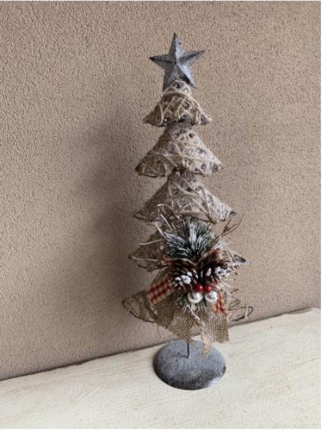 Kerstboom ijzer op voet met decoratie strik groene tak dennenappells en glitters 50 cm | La Galleria | JIF-45341