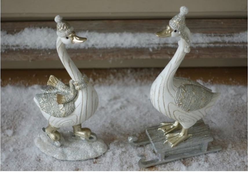 Set van 2 Gans met muts op slee en op schaatsen 20 cm | La Galleria | KEN-7115755