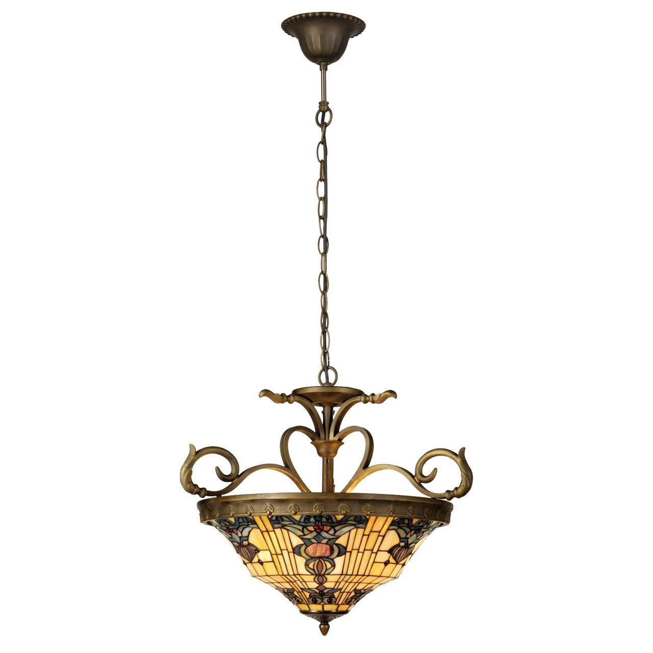 Clayre & Eef   | Hanglamp Tiffany Geel, Bruin ø 56x55/170 cm E27/max 3x60W | 5LL-5551