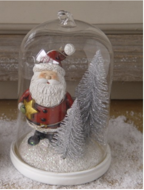 Decoratie kerstman met ster en kerstboompjes onder een stolp 16 cm | La Galleria | TPI-765332