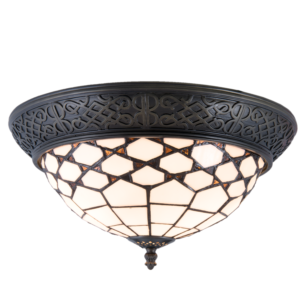 Clayre & Eef   | Plafondlamp Tiffany Wit, Bruin ø 38x19 cm E14/max 2x40W | 5LL-5891