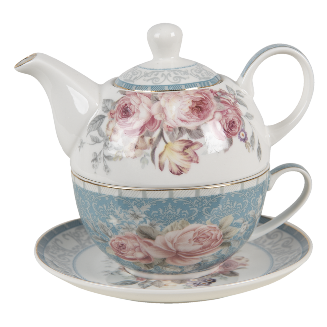 Tea for one set 16*10*14 cm / 400 ml / 250 ml Blauw | PECTEFO | Clayre & Eef