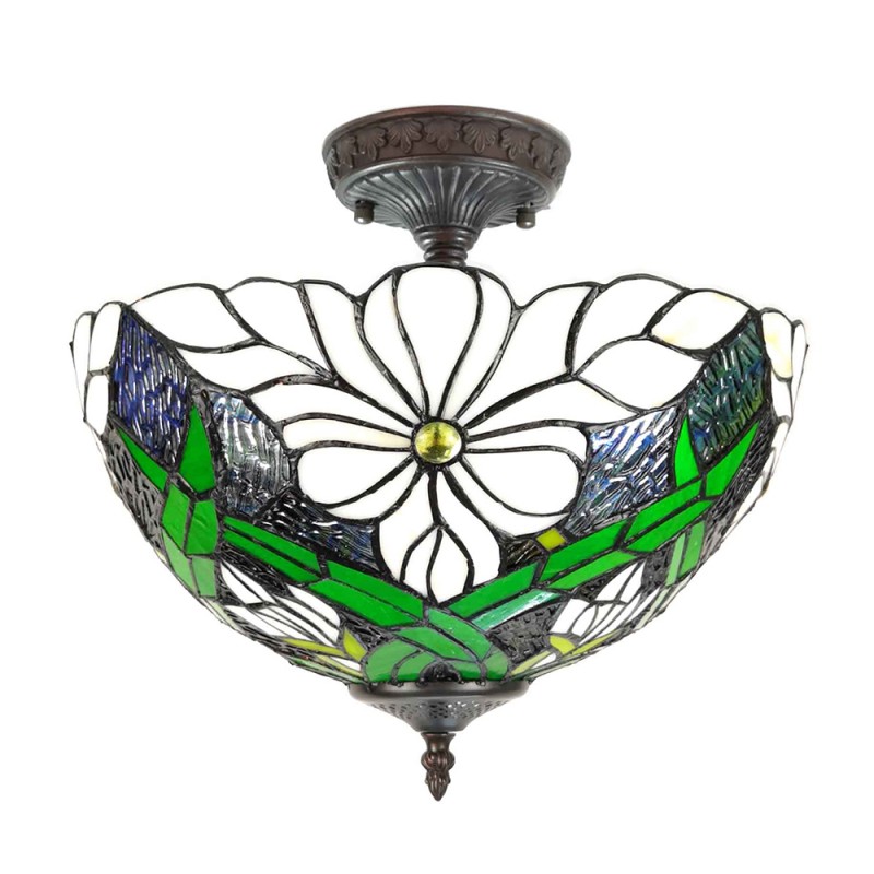 5LL-6139 Plafondlamp Tiffany Groen, Wit ø 36*35 cm E27 / max 2*60W ø 36*31 cm E27/max 2*40W Wit | 5LL-6139 | Clayre & Eef