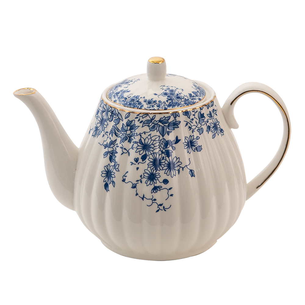 Clayre & Eef   | Theepot Wit, Blauw 23x14x15 cm / 1100 ml | BFLTE