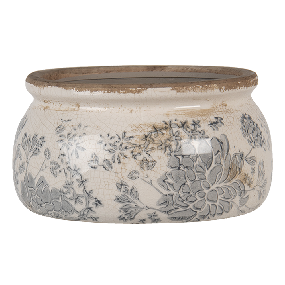 Clayre & Eef   | Bloempot Binnen Grijs, Beige ø 16x8 cm | 6CE1254S