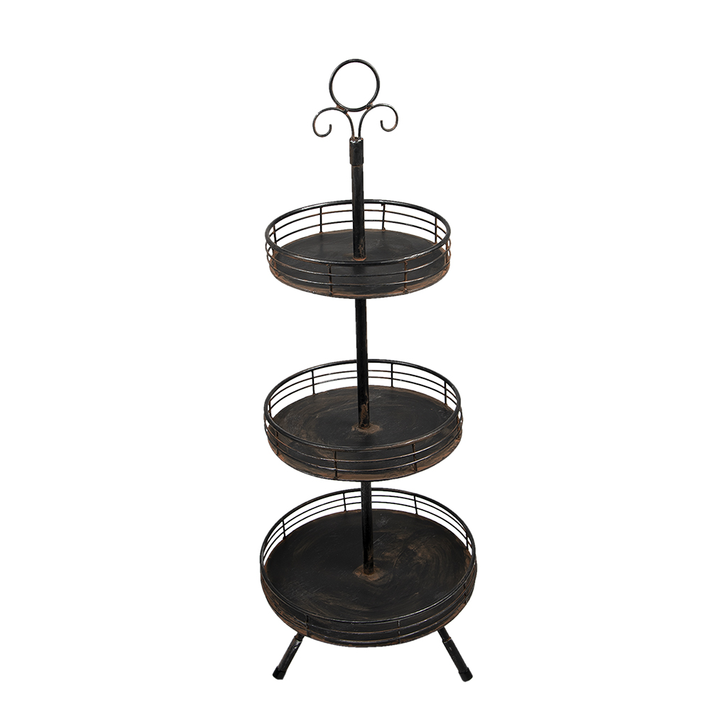 Clayre & Eef   | Etagère 3 laags Zwart ø 34x95 cm | 5Y1113