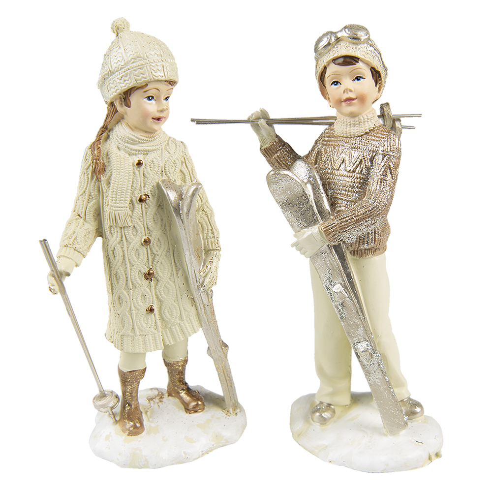 Clayre & Eef   | Kerstdecoratie Beeld set van 2 Kinderen Beige 7x4x14 cm | 6PR4795