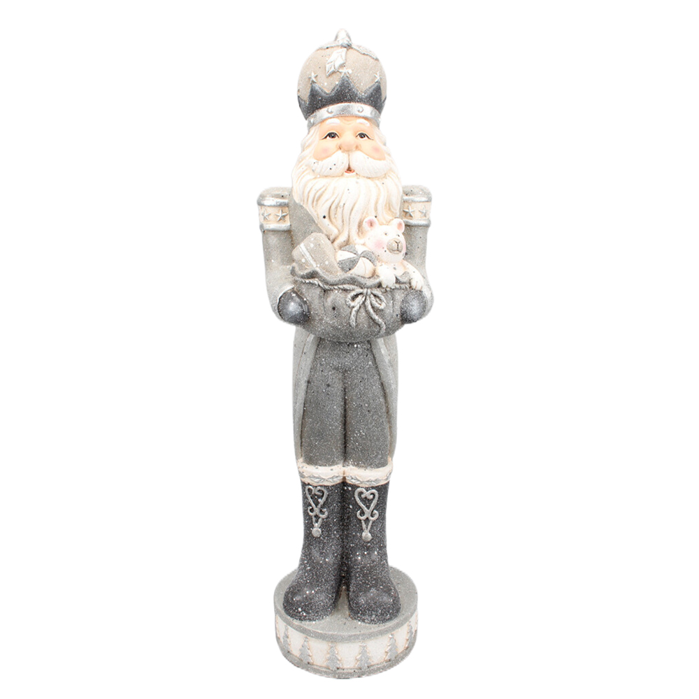 Clayre & Eef   | Kerstdecoratie Beeld Kerstman Zilverkleurig 22x21x82 cm | 5PR0092