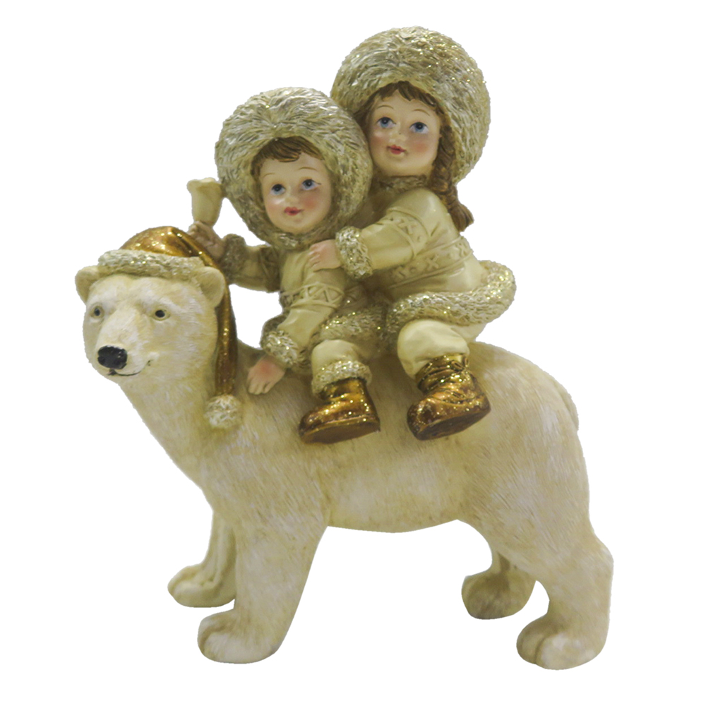 Clayre & Eef   | Kerstdecoratie Beeld Kinderen Beige 13x7x15 cm | 6PR4820