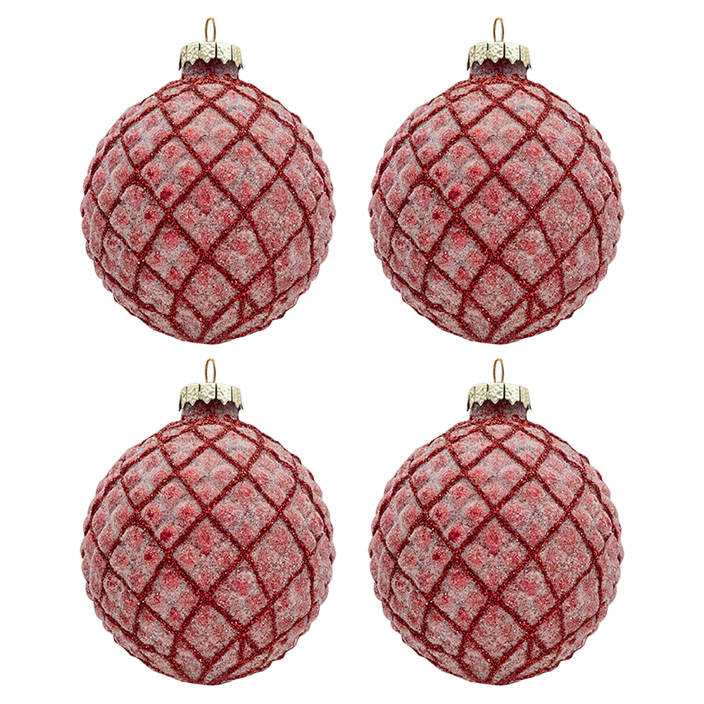 Clayre & Eef   | Kerstballen Set van 4 Rood ø 8x8 cm | 6GL3280