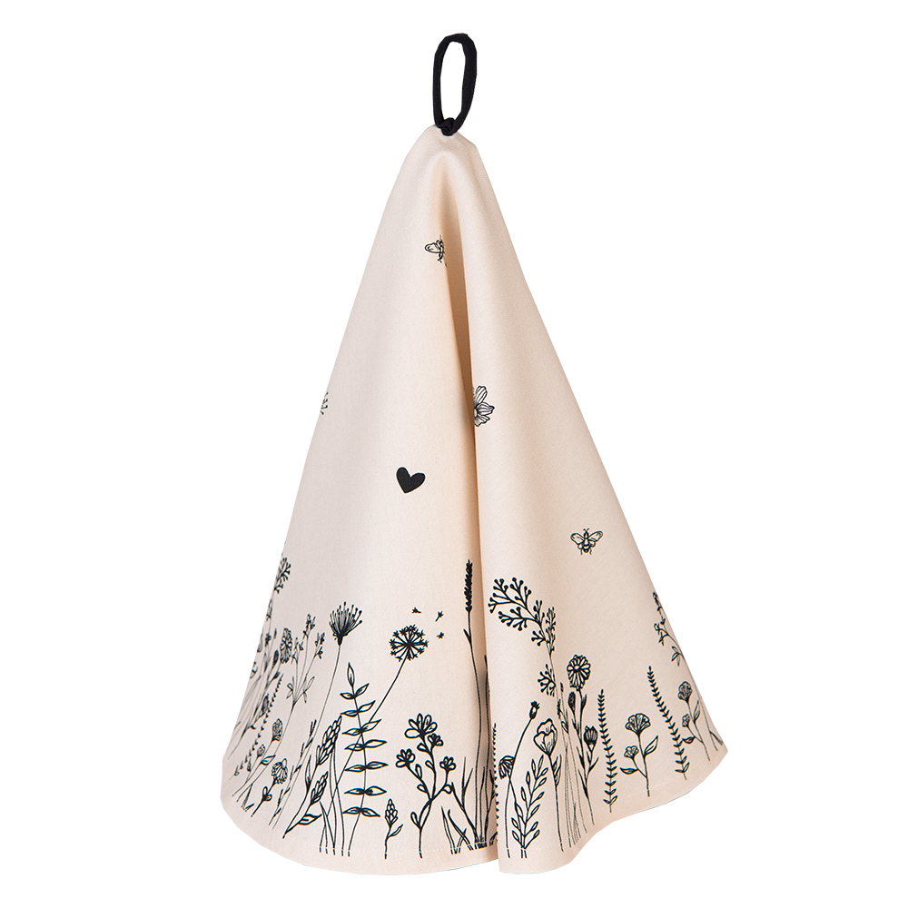 Clayre & Eef   | Theedoek Beige Zwart ø 80 cm | FAF48