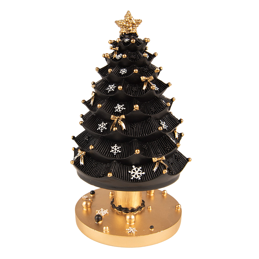 Clayre & Eef   | Muziekdoos Kerstboom Zwart Goudkleurig ø 11x20 cm | 6PR3770