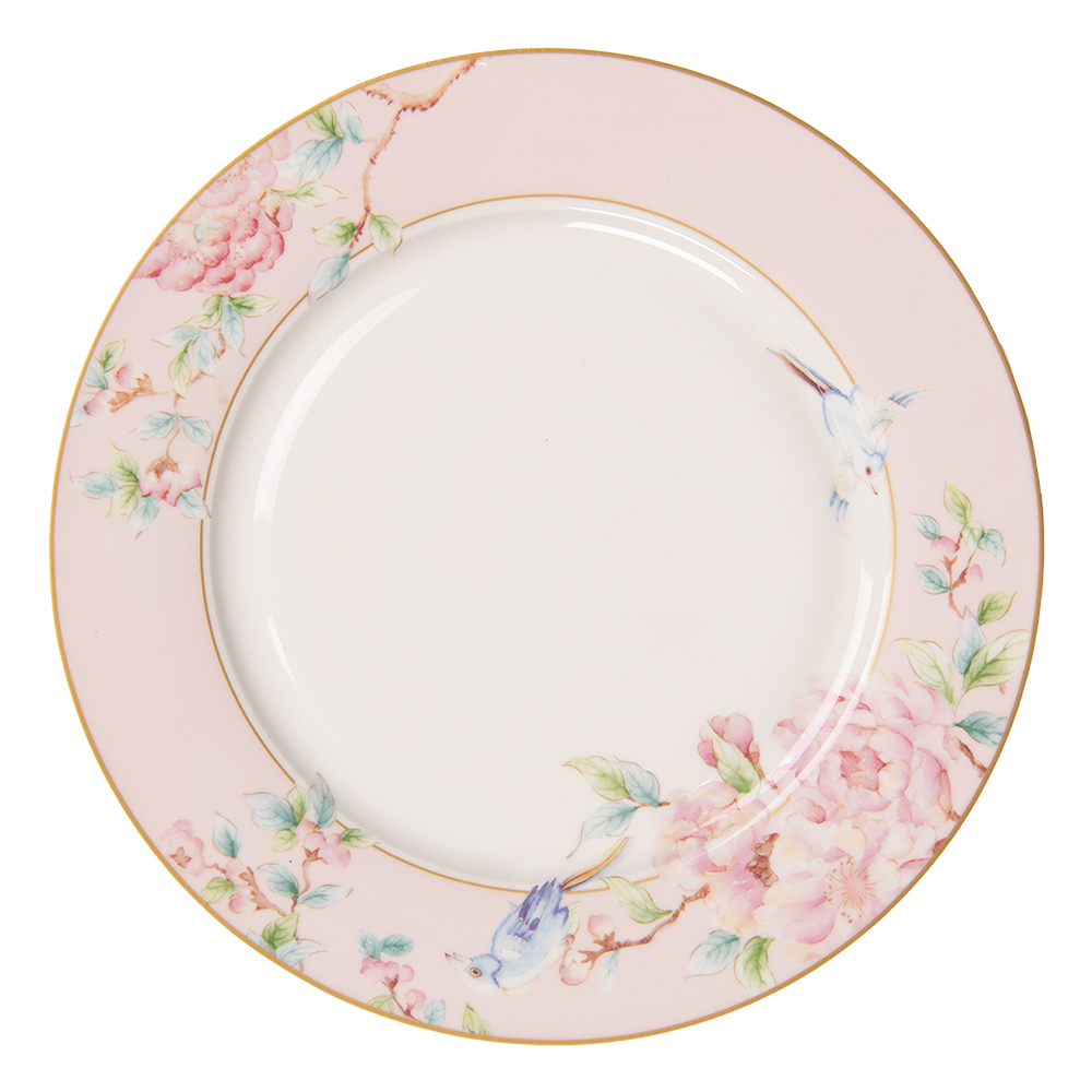 Clayre & Eef   | Servies Dinerbord Roze, Wit ø 27x2 cm | 6CEFP0126