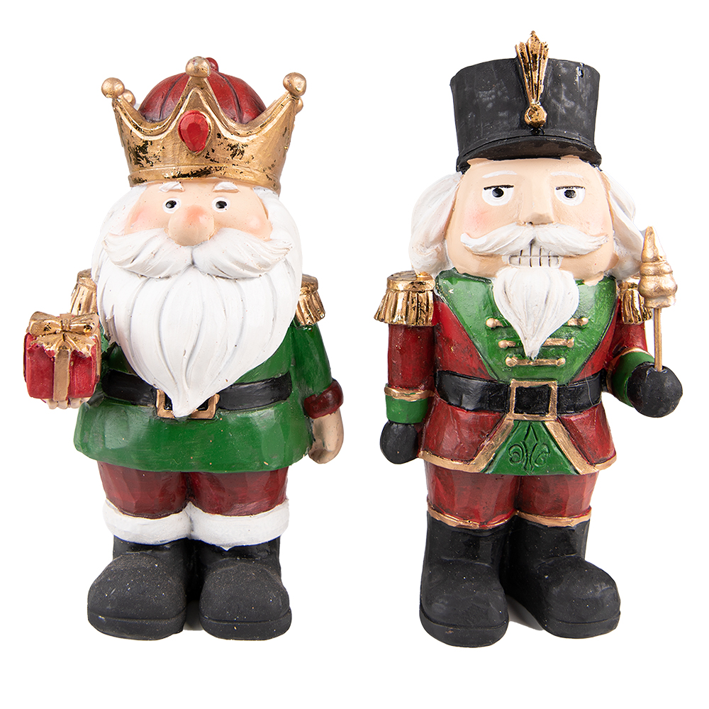 Clayre & Eef   | Kerstdecoratie Beeld Notenkraker (set van 2) Rood Groen 11x8x21 cm | 6PR3732