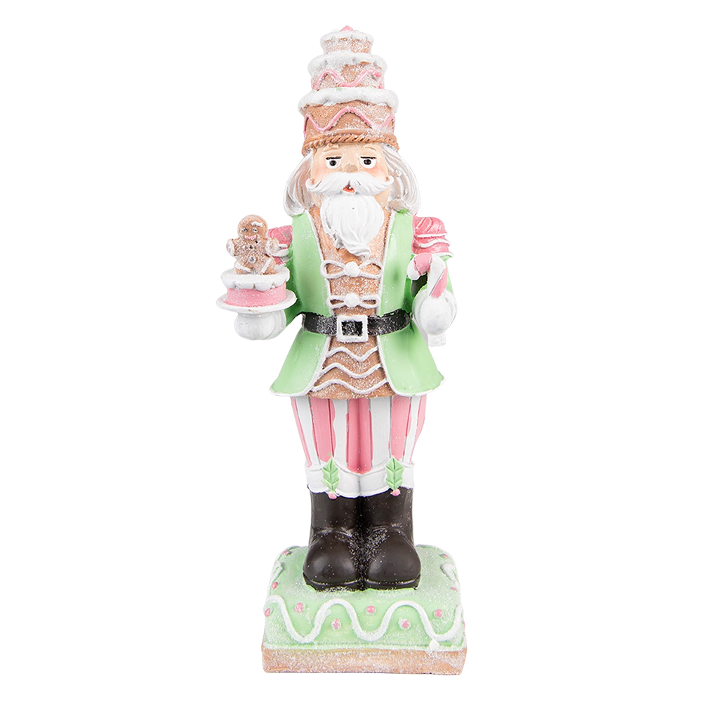 Clayre & Eef   | Kerstdecoratie Beeld Notenkraker Groen, Roze 9x6x24 cm | 6PR3736