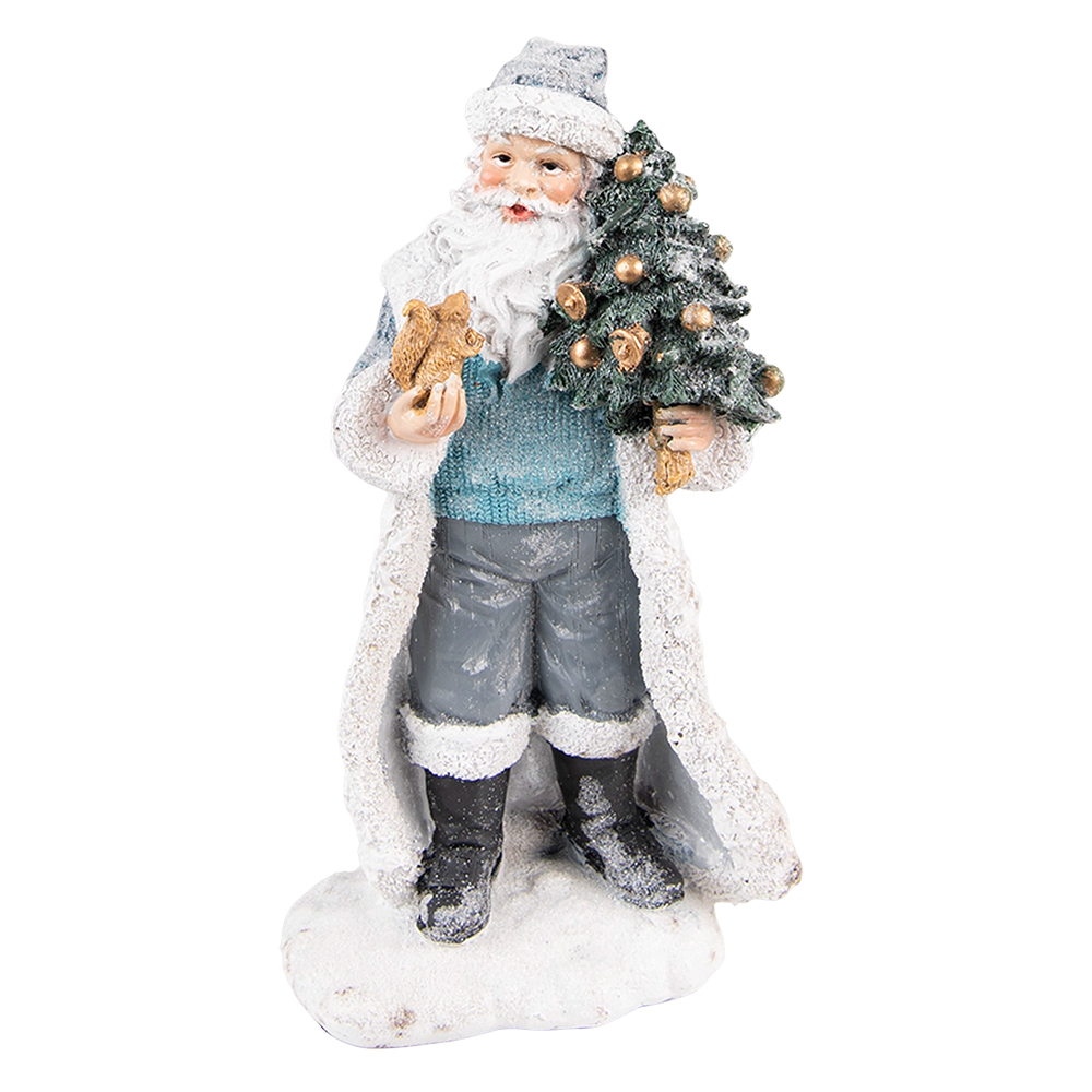 Clayre & Eef   | Kerstdecoratie Beeld Kerstman Grijs 11x9x21 cm | 6PR3739