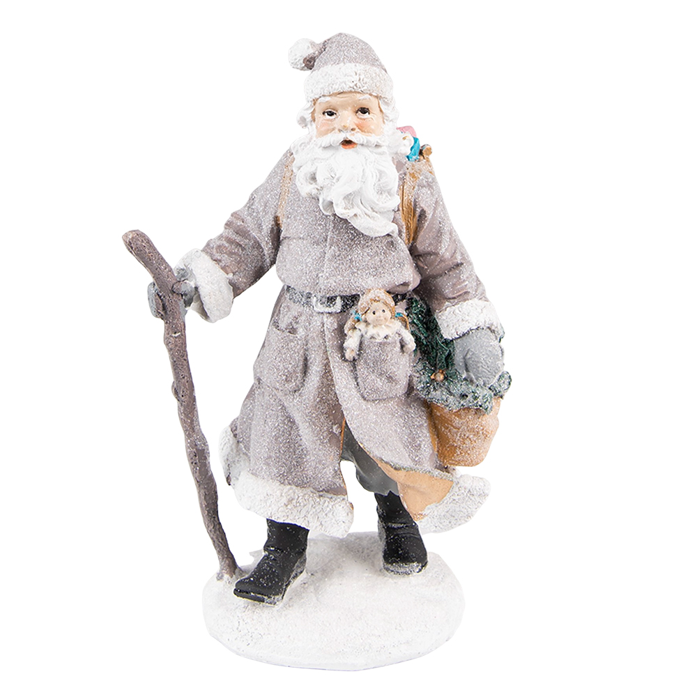 Clayre & Eef   | Kerstdecoratie Beeld Kerstman Grijs Bruin 12x9x21 cm | 6PR3740