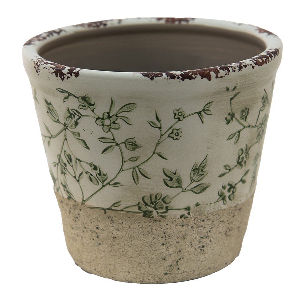 Clayre & Eef   | Bloempot Binnen Groen, Wit ø 16x16 cm | 6CE1384L