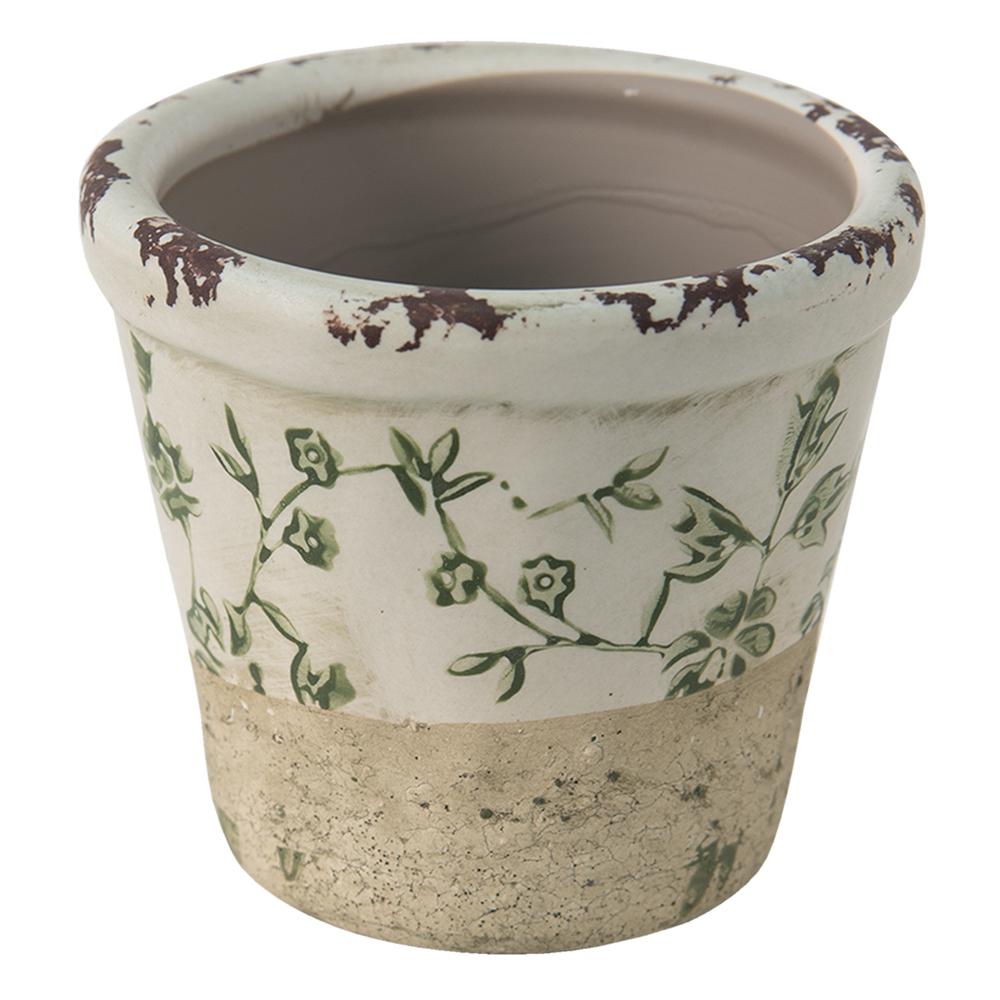 Clayre & Eef   | Bloempot Binnen Groen, Wit ø 8x7 cm | 6CE1384S