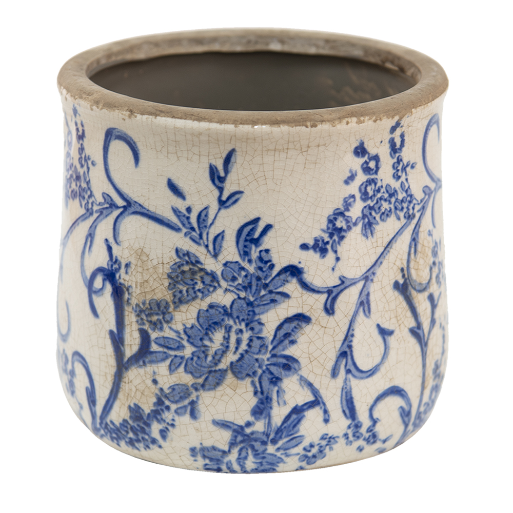 Clayre & Eef   | Bloempot Binnen Blauw, Wit ø 17x16 cm | 6CE1396L