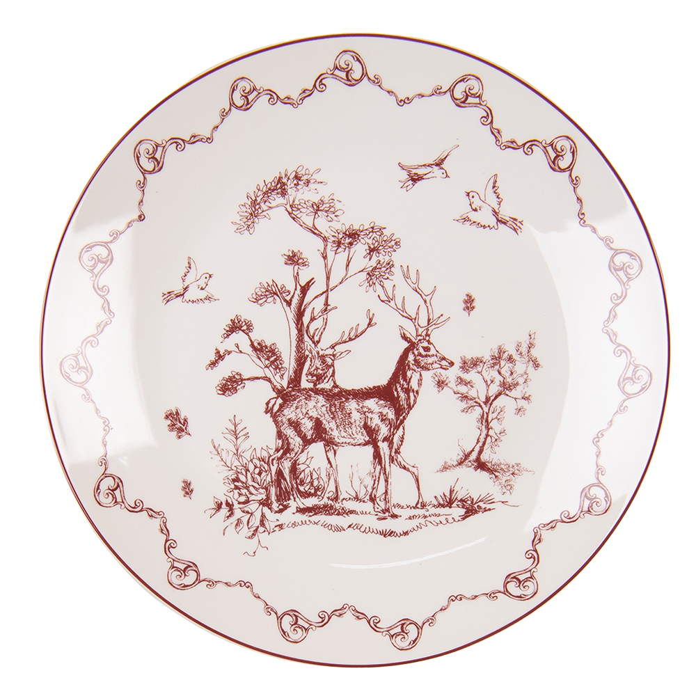 Clayre & Eef   | Servies Dinerbord Beige Rood ø 20x2 cm | PFTDP