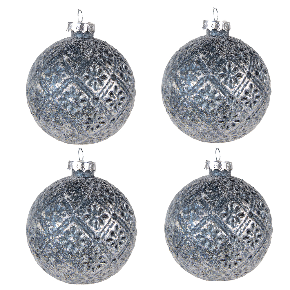 Clayre & Eef   | Kerstballen set van 4 Blauw ø 8x8 cm | 6GL4108