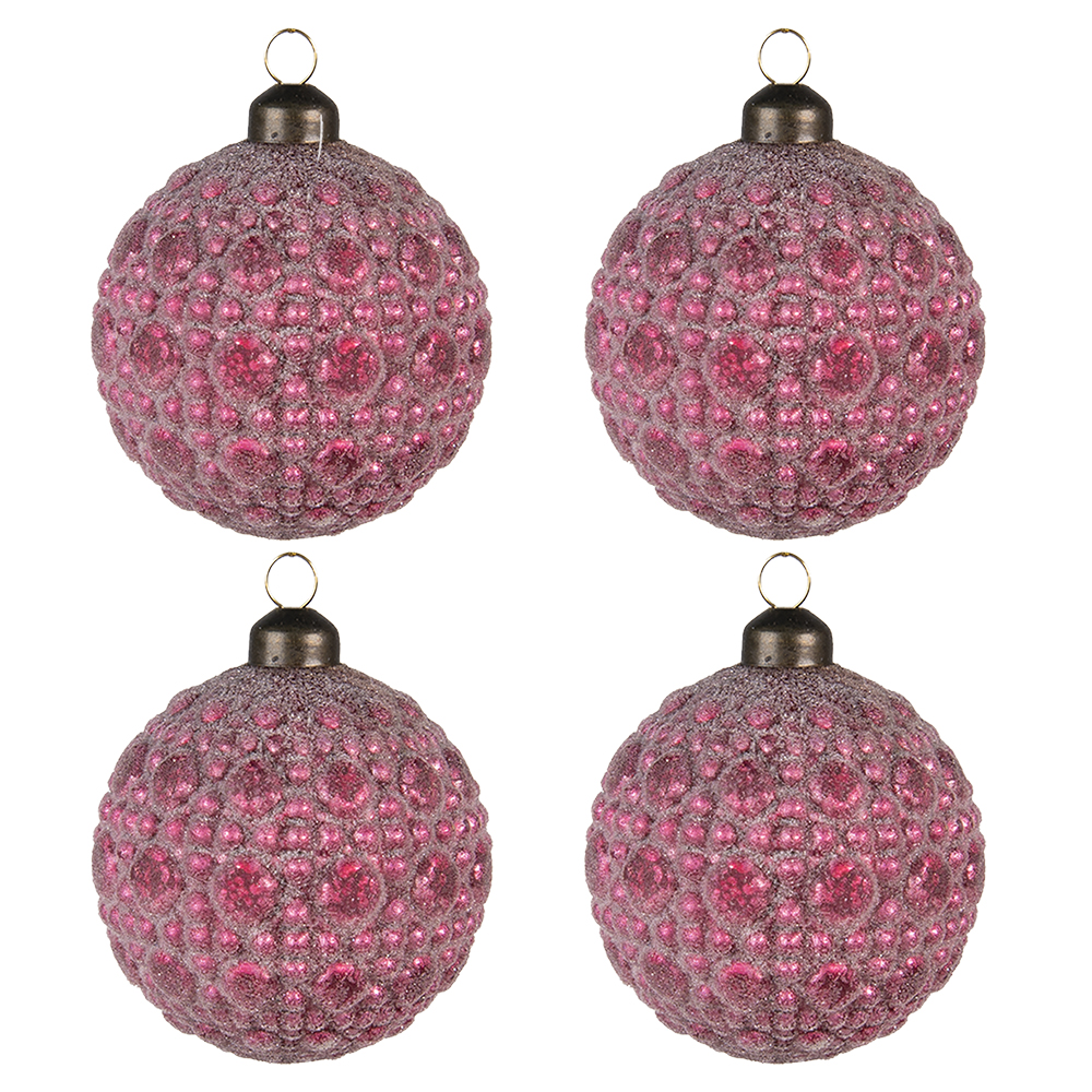 Clayre & Eef   | Kerstballen set van 4 Rood ø 8x8 cm | 6GL4110