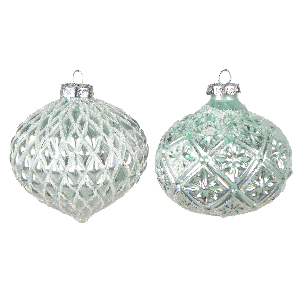 Clayre & Eef   | Kerstballen set van 2 Groen Zilverkleurig ø 10x10 cm | 6GL4128