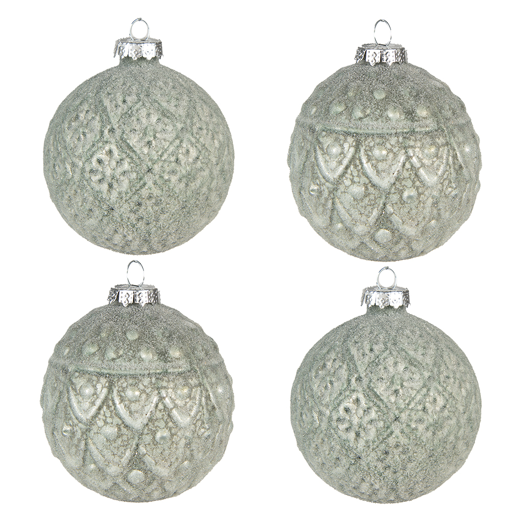 Clayre & Eef   | Kerstballen set van 4 Groen ø 8x8 cm | 6GL4139