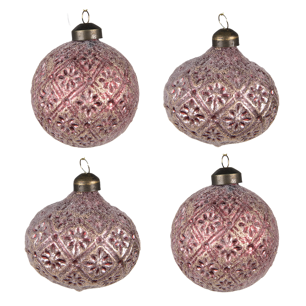 Clayre & Eef   | Kerstballen set van 4 Rood ø 8x8 cm | 6GL4141