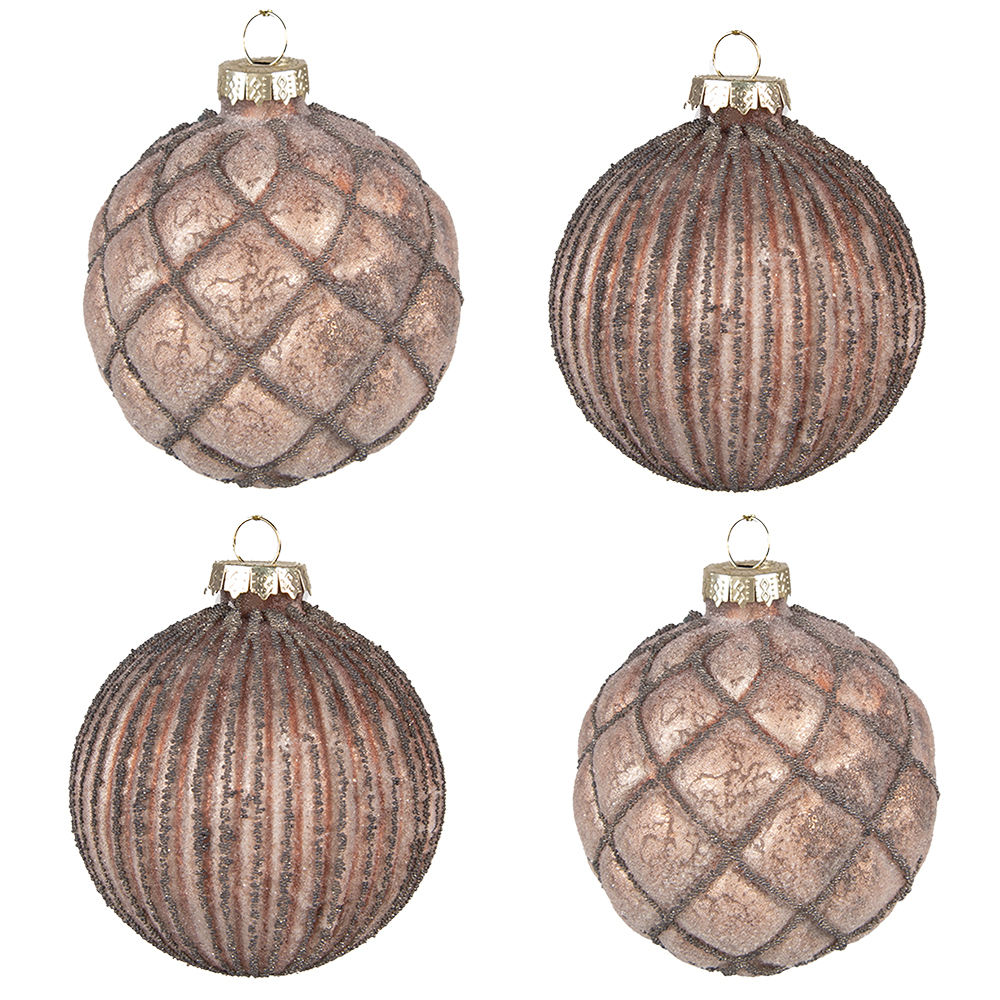 Clayre & Eef   | Kerstballen set van 4 bruin ø 8x8 cm | 6GL4144