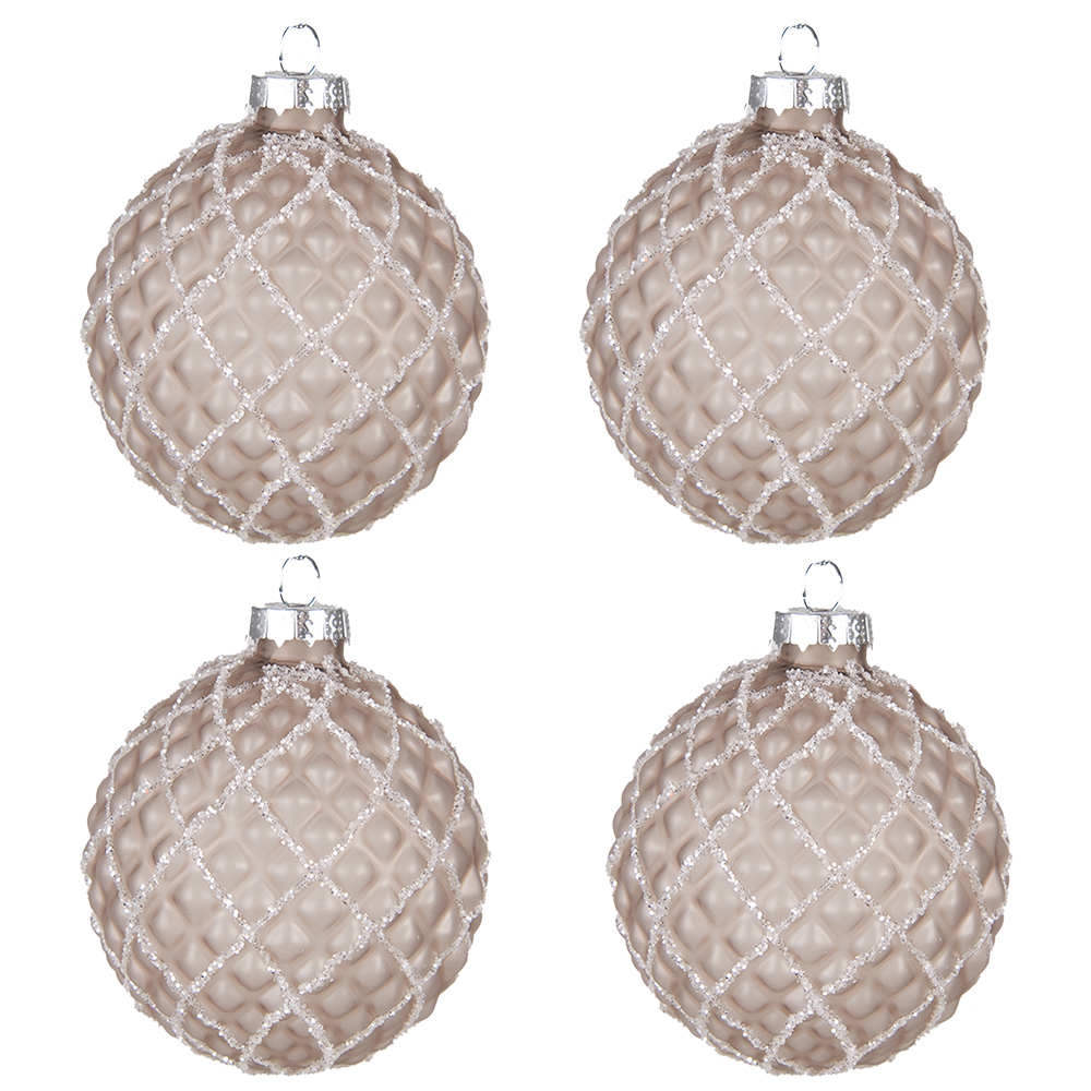 Clayre & Eef   | Kerstballen set van 4 Bruin ø 8x8 cm | 6GL4158