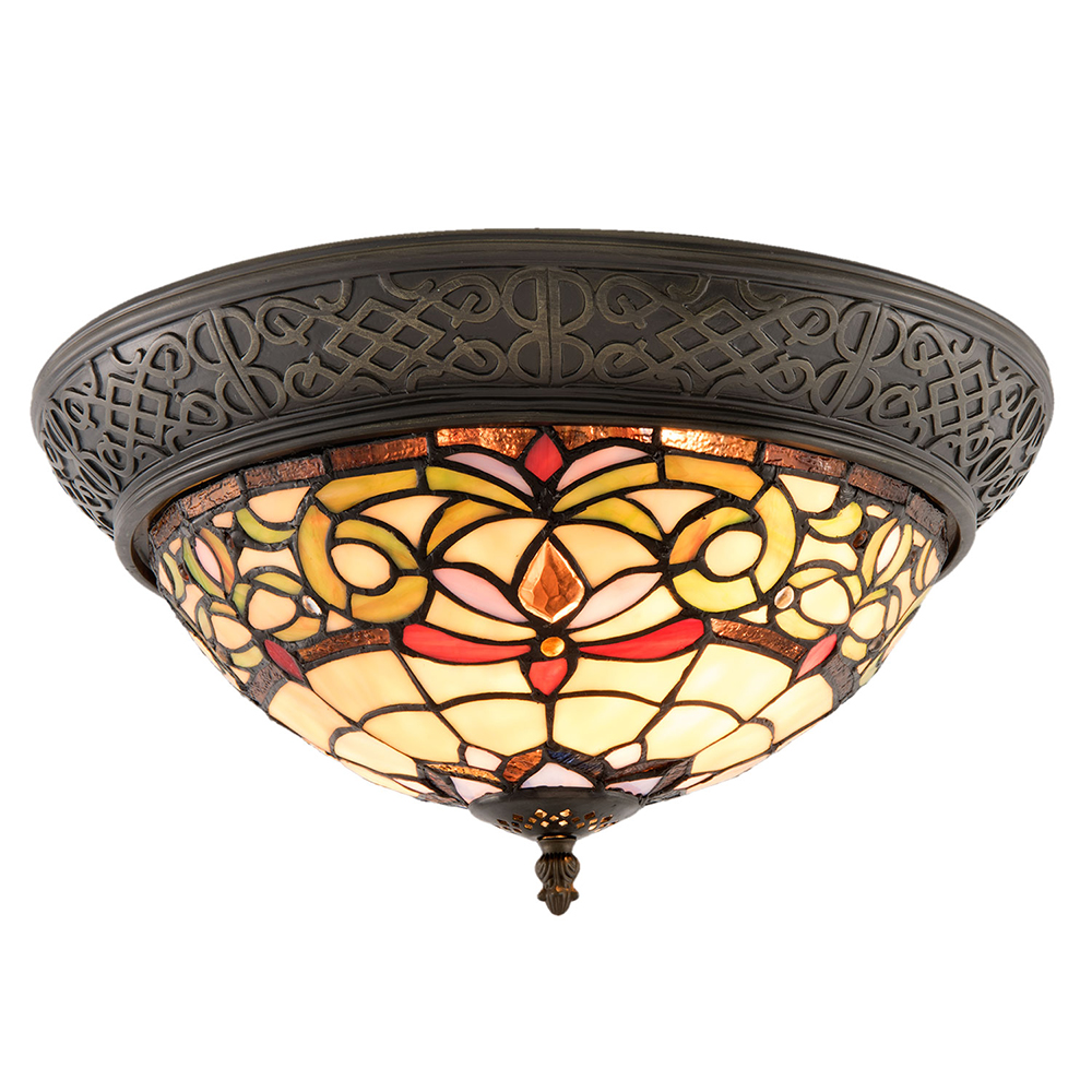 Clayre & Eef   | Plafondlamp Tiffany Geel ø 38x20 cm E14/max 2x40W | 5LL-5909