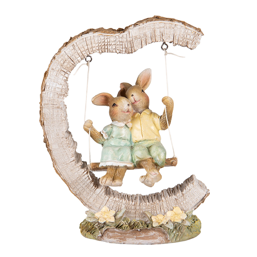 Clayre & Eef   | Decoratie beeld Konijnen Bruin Groen 13x7x16 cm | 6PR3846