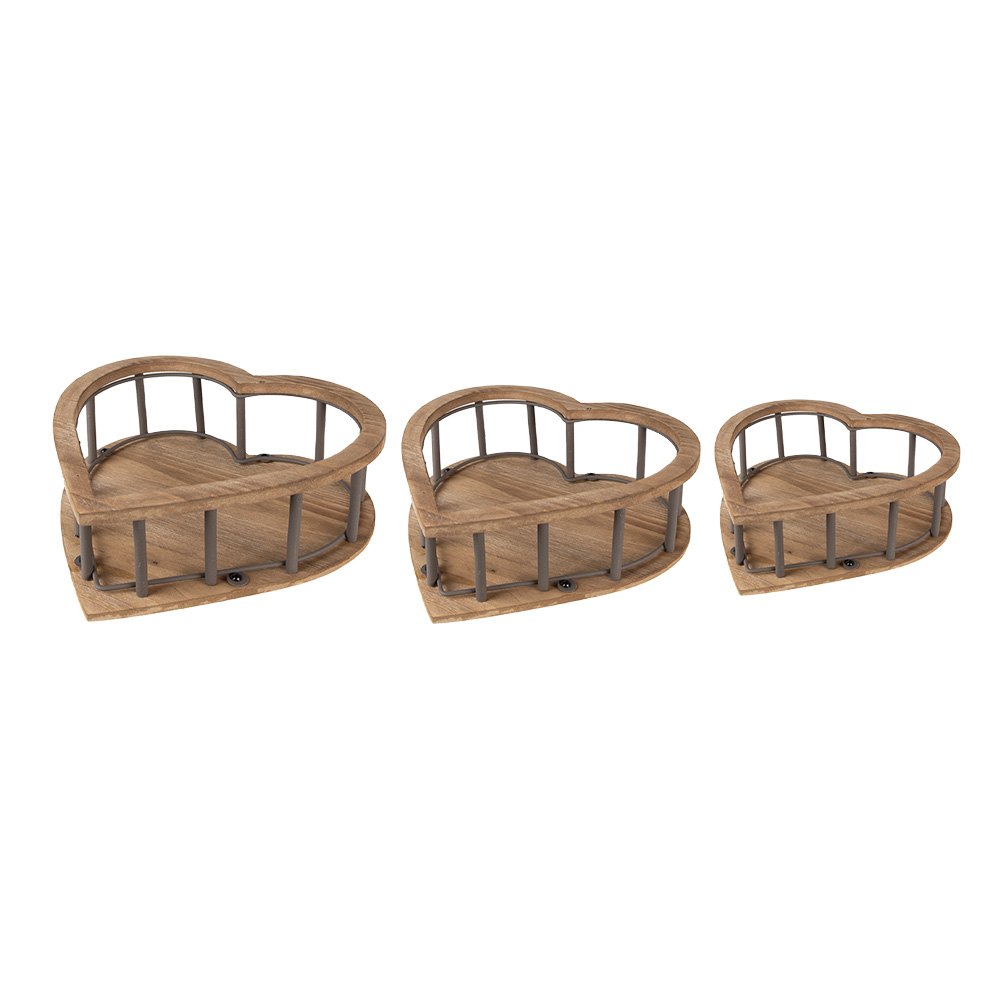 Clayre & Eef   | Opbergmanden set van 3 Hart Bruin 33x33x10 / 26x26x9 / 20x20x8 cm | 6H2230