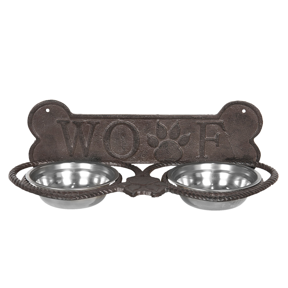 Clayre & Eef   | Voerbak Hond Bruin 39x18x12 cm / 2x300 ml | 6Y3203