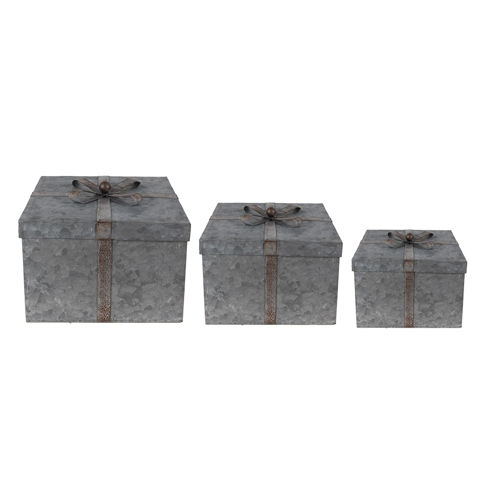 Clayre & Eef   | Opbergdoos Grijs 24x24x18 / 20x20x15 / 16x16x12 cm | 6Y4891